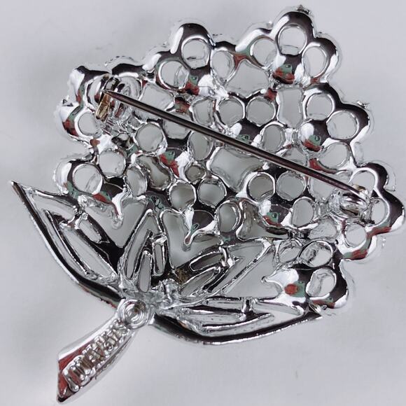 VTG Signed Sarah Coventry Mid Century Rhinestone Flower Brooch Silver Tone - Picture 8 of 9